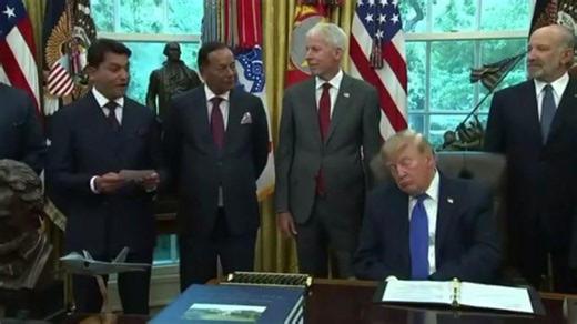 President Donald Trump appears to fall asleep during Oval Office announcement after calling former President Joe Biden 'Sleepy'