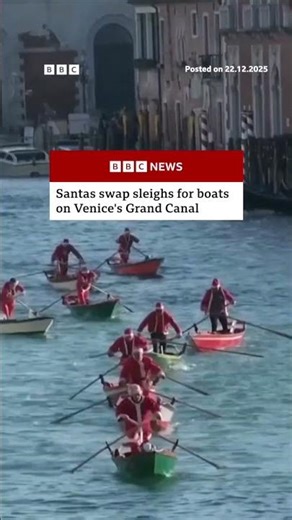 Hundreds of Santas raced along Venice's Grand Canal. #Christmas #Italy #BBCNews