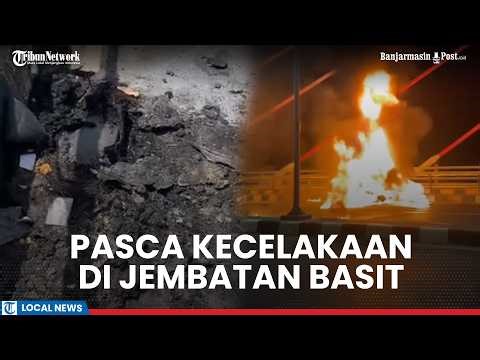 After an accident involving three burning vehicles on Basit Bridge, debris remains.