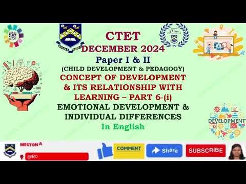 CTET CDP -GROWTH & DEVELOPMENT-PART 6(i) - Emotional Development & Individual Differences-in English