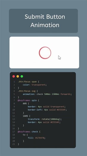Animated Submit Button Using HTML & CSS ✨#htmlcss #animation #cssanimation #webdesign #shorts
