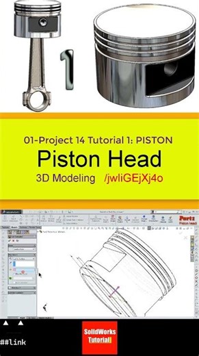 1- 3D Draft P.14 | PISTON|: PISTON HEAD #3d #solidworks #tutorial #cad #drawing #automobile