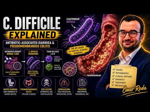 C. difficile Explained 🔥 | Antibiotic-Associated Diarrhea & Pseudomembranous Colitis | Omar Reda