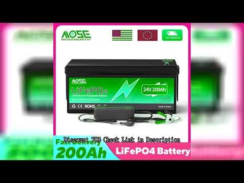 24V 200Ah LiFePO4 Lithium Battery 10000+ Deep Cycle Battery Built-in 200A BMS 5120W Rechargeable Lit