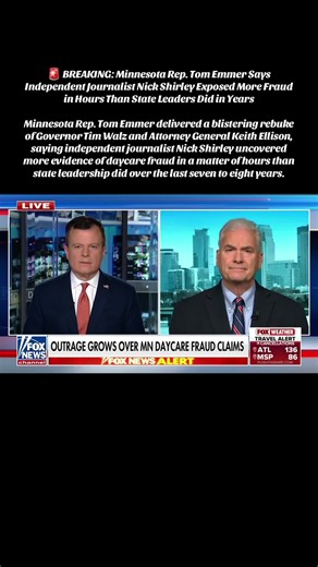 🚨 BREAKING: Minnesota Rep. Tom Emmer Says Independent Journalist Nick Shirley Exposed More Fraud in Hours Than State Leaders Did in Years Minnesota Rep. Tom Emmer delivered a blistering rebuke of Governor Tim Walz and Attorney General Keith Ellison, saying independent journalist Nick Shirley uncovered more evidence of daycare fraud in a matter of hours than state leadership did over the last seven to eight years. Emmer pointed to Shirley’s investigation—now surpassing tens of millions of views—