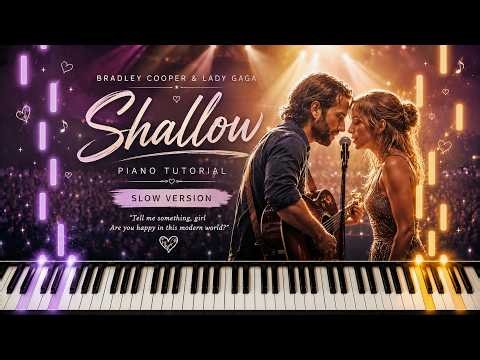 Play Shallow Bradley Cooper Lady Gaga on Piano! (Beginner) SLOW 50% Speed