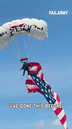 Parachuter Lands in Stadium!
