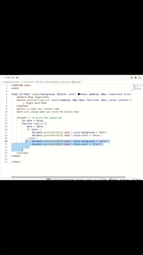 Dark Mode Toggle Using HTML, CSS & JavaScript 🌙 | Beginner Project #shorts