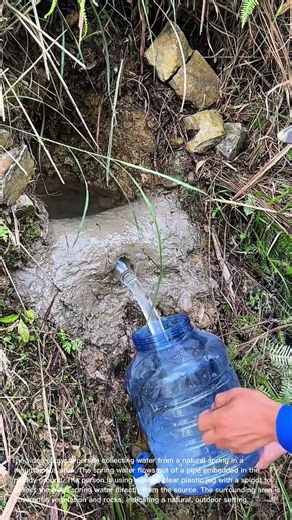 Mountain Spring Water Collection: Filling Up Jug Directly from Natural Source