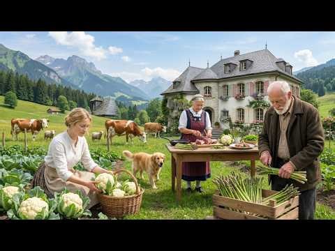 Life in a Remote Swiss Village: Daily Farm Work and Harvest Season in the Alps Countryside