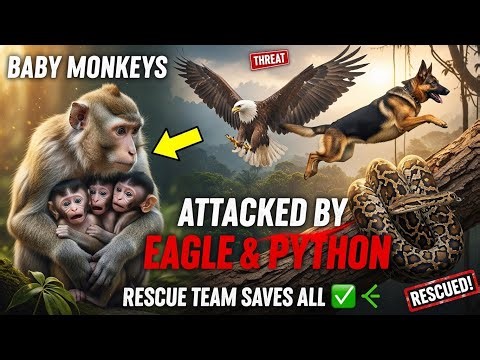 BABY MONKEYS ATTACKED BY GIANT EAGLE & PYTHON | RESCUE TEAM SAVES