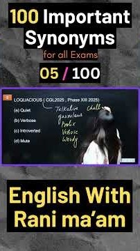 100 Important Synonyms for all exams | 05 / 100 | English With Rani ma'am