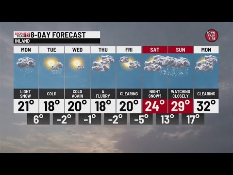 Light snow Monday and cold all week, ahead of more snow next weekend