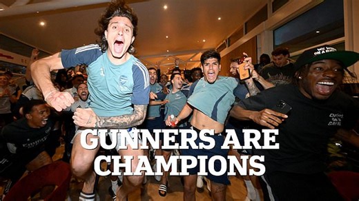 Arsenal players erupt in joy after winning Premier League title