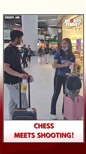 Chess star Vidit Gujrathi meets ace shooter Manu Bhaker at Delhi airport