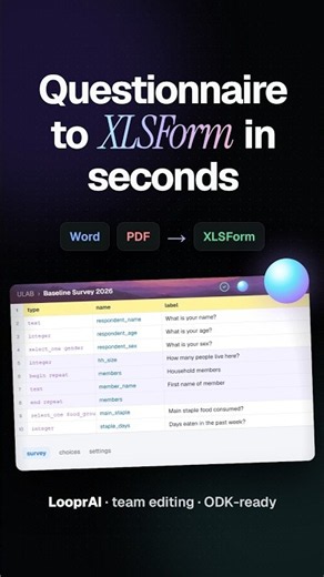 Word/PDF questionnaire → XLSForm in seconds with LooprAI #shorts #fieldresearch #dataquality #odk