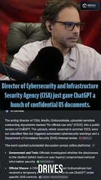 CISA Head Leaks Sensitive Docs to ChatGPT! US Cyber Defense Shocked #shorts