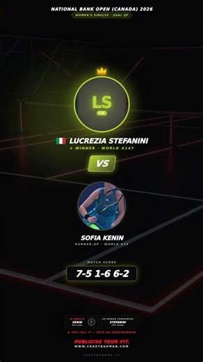 National Bank Open (Canada) 2026 Tennis | Q-QF: Lucrezia Stefanini beat Sofia Kenin