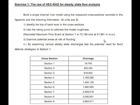 HEC-RAS แบบฝึกหัดที่ 1 Steady Flow