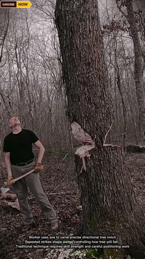 Precision Axe Cuts Demonstrate Traditional Tree Felling Technique