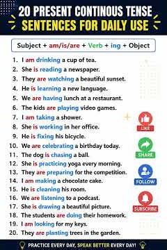 20 Present Continuous Tense Sentences 🔥 | Daily Use English Practice