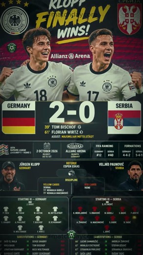 Germany 2-0 Serbia! Wirtz & Bischof Seal Klopp's First Win 🇩🇪🔥| National League 2026