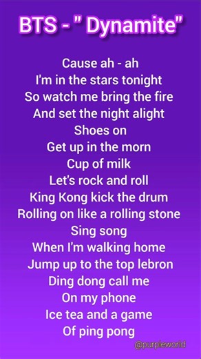 BTS -"Dynamite" lyrics Video #songs #bts #btsarmy #btssongs #kpop #songslyrics 💜💜