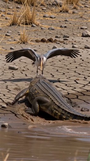 Nile Crocodile vs Marabou Stork — One Sudden Lunge Decides the Winner! 🐊😱 #shorts