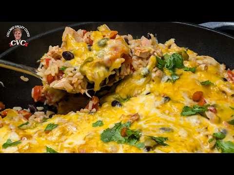 The BEST Cheesy Chicken Burrito Skillet - Simple One-Pan Dinner!