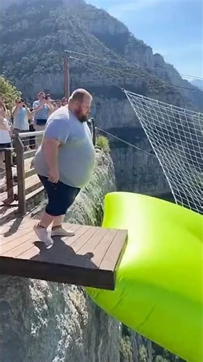 Green Cliff Airbag Bounce 😲 Big Jump, Girl Surprise Lift! #CliffAirbag #rdswth #cliffactivity