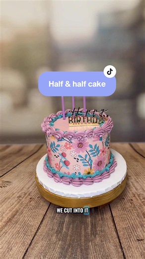 See how I decorated this pretty half and half cake for my mum, using an edible cake wrap that I designed in @Canva then printed on my edible printer from @Edible Print Supplies #cakedecorating #buttercreamcakes #caketok #cakeart #cakebusiness