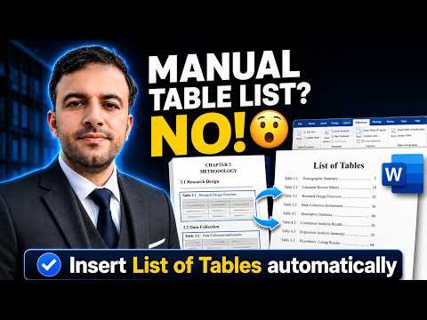 How to Insert List of Tables Automatically in Word | Thesis Formatting Tutorial | Dr. Muhammad Naeem