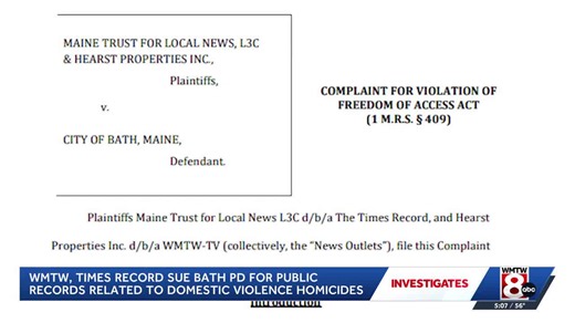 WMTW, The Times Record file lawsuit against Bath Police Department