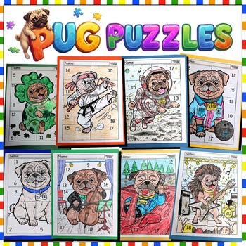 Math Addition Practice Coloring Cut and Paste Worksheets Puzzles Pug 2nd 3rd