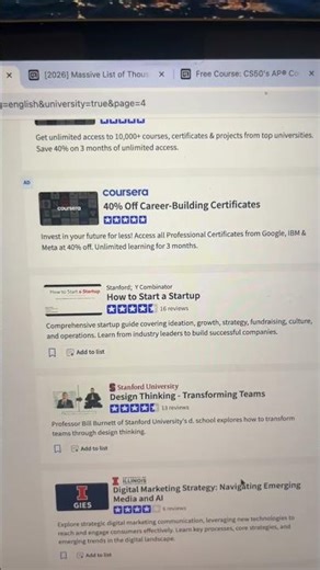 Largest collection of free online courses and certificates.