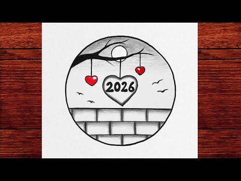 How to Draw 2026 Happy New Year | Easy New Year 2026 Scenery Drawing Step by Step