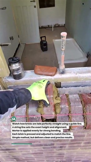 Perfect Brick Line Setup with String Guide! #construction #brickwork #masonry