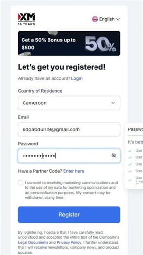 Code partenaire XM : INDOFX10