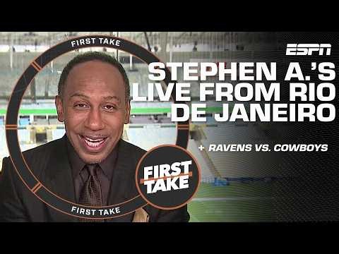 'BOM DIA!' 👋 Stephen A.'s LIVE in Brazil for Ravens vs. Cowboys 🏈 | First Take