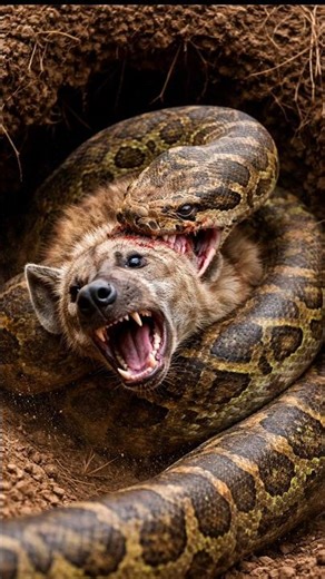 Hyena Attacked by Giant Python Near Burrow | Brutal Wild Fight Caught on Camera 😱🐍