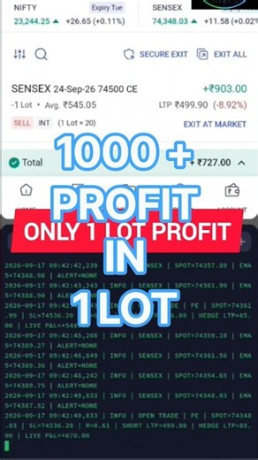 ₹1,000 Plus PROFIT in One Lot! 😱 | No Loss Trade Day | SENSEX Algo Trading Bot | 1 Lot