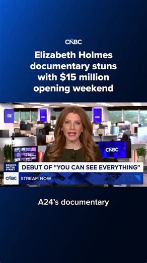 A24's documentary about Elizabeth Holmes has stunned the entertainment industry with a $15 million opening weekend in only 855 theaters, making it the biggest opening for a documentary in 22 years. ⠀ Julia Boorstin has the details. ⠀ Watch more at the #linkinbio or the link on screen. #CNBC