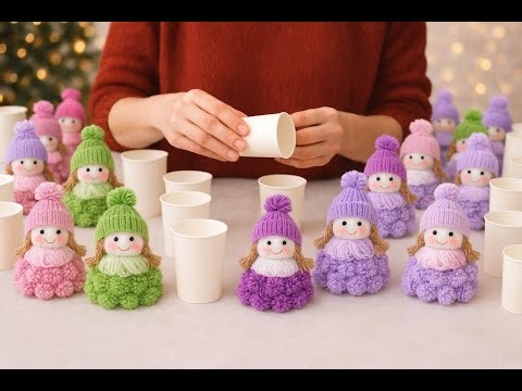 The magic of yarn in paper cups 🎀🧶 — a gift from the heart of creative hands 💖