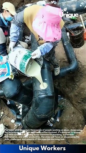 Underground Pipeline Repair: Workers Seal Large Pipe Joint Using Liquid Compound