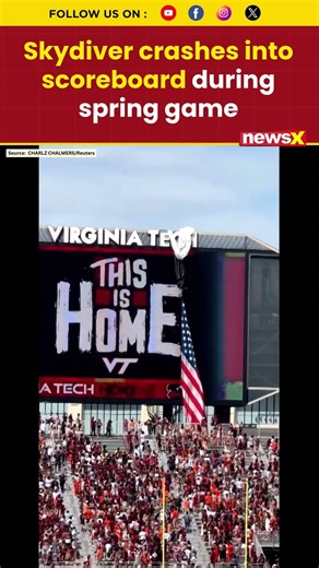 #shocking | skydiver Crashes Into Scoreboard During College Football Spring Game #shorts