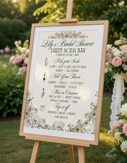 Bridal Shower Dirty Soda Bar Menu Template, Pink Coquette Soda Bar Sign, Editable Drink Menu, Personalized Bridal Shower Decor - Etsy