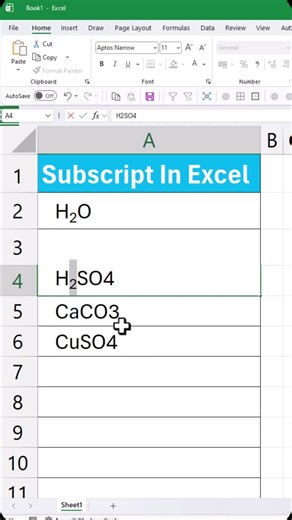 How to Make Subscript in Excel (Write H₂O & Chemical Formulas Fast!) #excel #shorts #exceltips