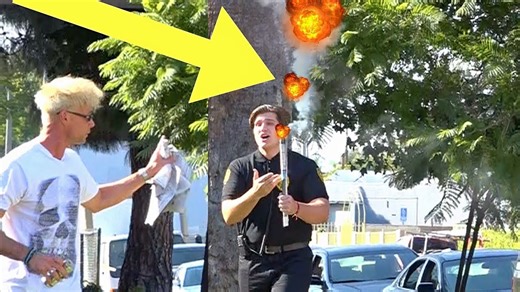 Firework explodes during a security prank