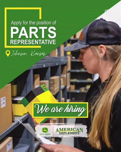 🚜 Kickstart a Great Career in Ag with American Implement! 🚜 We're hiring a Parts Sales Representative at our Johnson, KS dealership! If you're detail-driven, customer-focused, and ready to keep things running smoothly behind the scenes, this is your moment. 💼 Full-time | Excellent Wage OT Quarterly Incentives 🛠️ Key Role in Sales, Inventory & Customer Service 🎯 Must have great people skills basic computer know-how 📍 Experience in Parts Department preferred 💰 Perks & Benefits: ✅ Competitiv