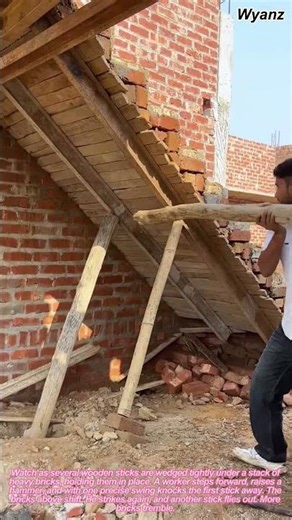 Knocking Out Wooden Sticks to Drop Bricks | Demolition Work